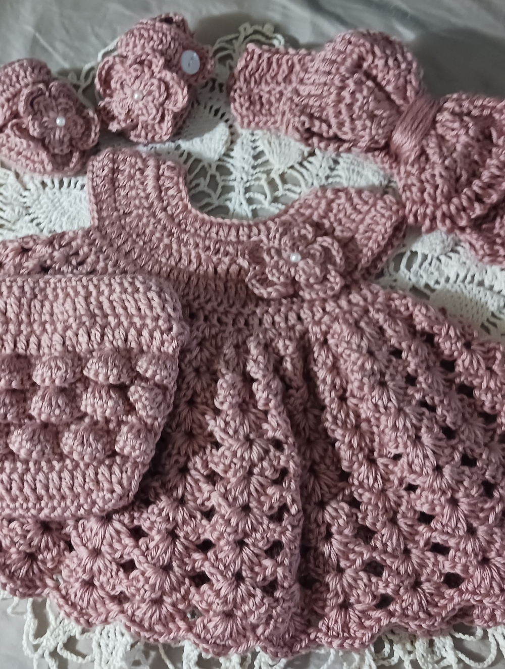 Crochet Baby Girl Victorian Rose Heirloom Dress Set Photo Prop